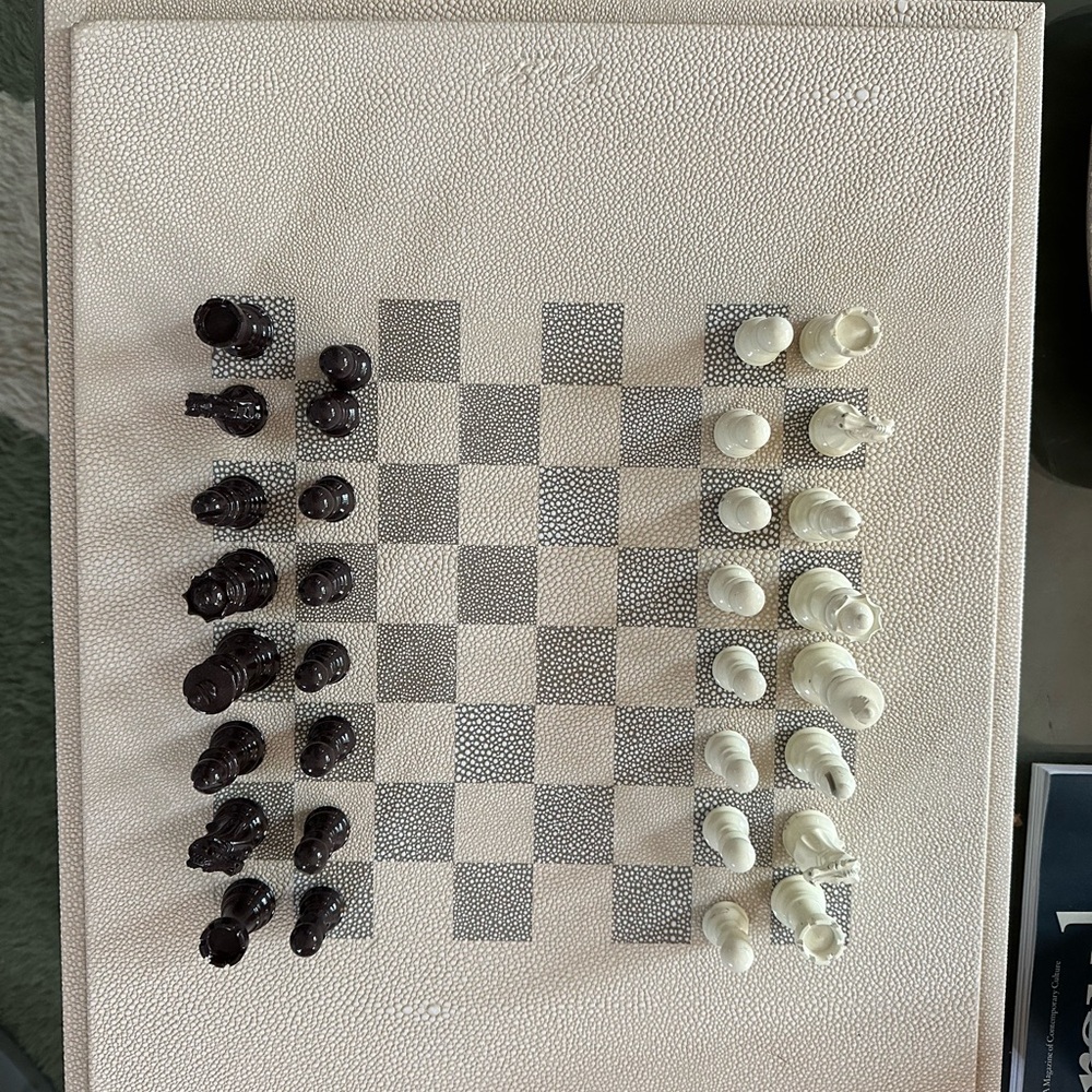 Hector Saxe Leather Black and White Board Game Set (checkers, cess & dominoes)